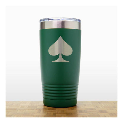 Green - Engraved Spades Card Suits 20 oz Insulated Tumbler - Copyright Hues in Glass