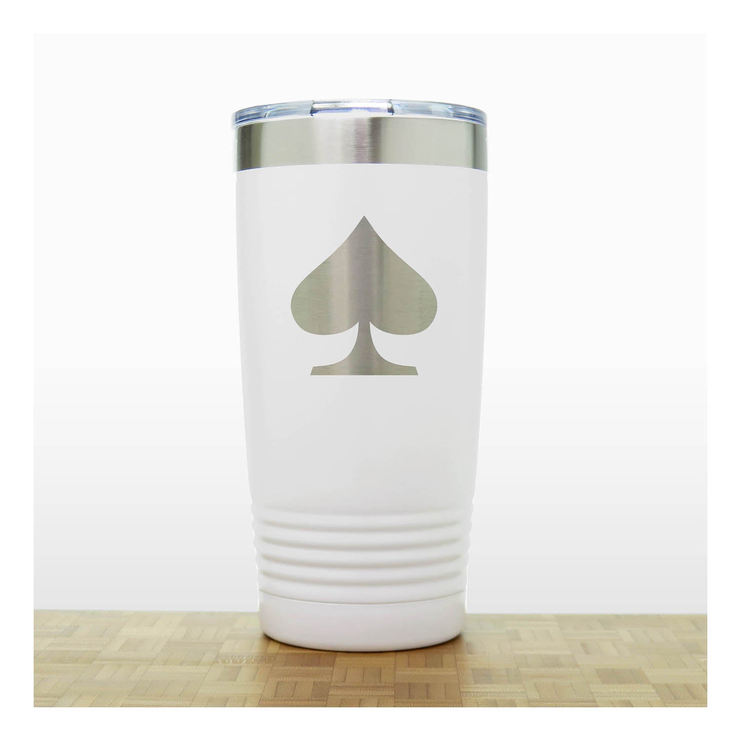 White - Engraved Spades Card Suits 20 oz Insulated Tumbler - Copyright Hues in Glass