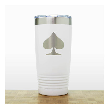 White - Engraved Spades Card Suits 20 oz Insulated Tumbler - Copyright Hues in Glass