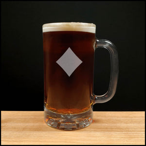  16oz Beer Mug with a design of Diamonds - one of the four playing card suits - Dark Beer - Copyright Hues in Glass