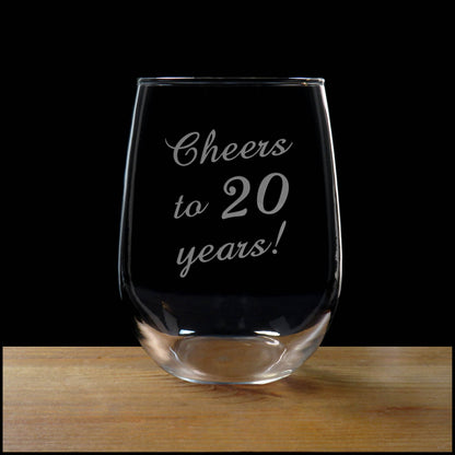 "Cheers to" Stemless Wine Glass 17oz - Custom Milestone Age Wine Glass - Engraved Adult Gift