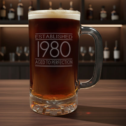 Aged to Perfection Birthday 16oz Beer Glass - Custom Milestone Birthday Gift for Him