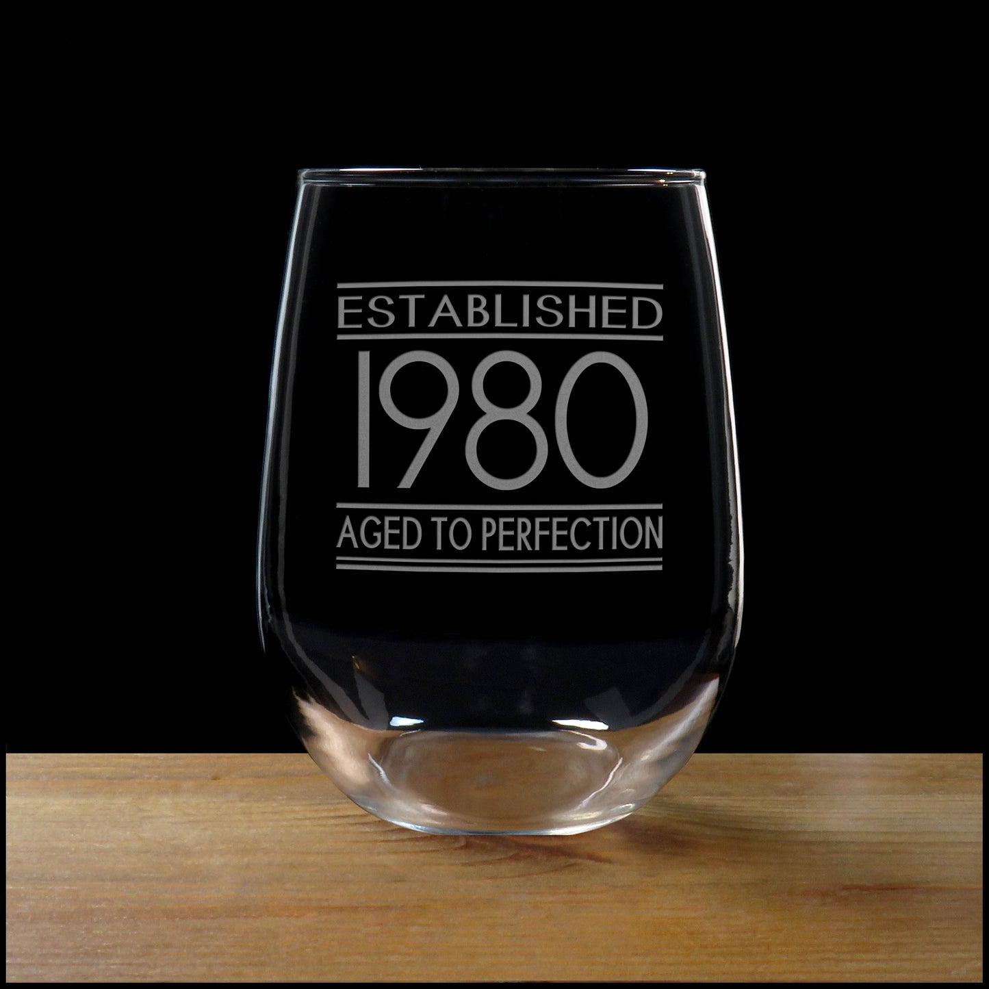 Established Aged to Perfection Stemless Wine Glass 17oz - Custom Milestone Age Wine Glass - Engraved Adult Gift