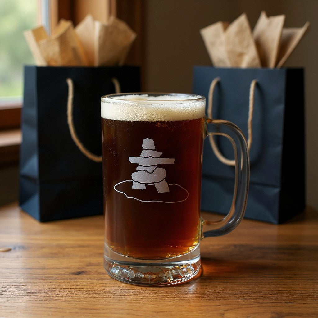 Inuksuk 16oz Beer Mug - Deep Sand Etched Personalized Gift