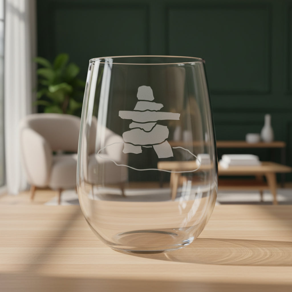Inuksuk 17oz Stemless Wine Glass – Personalized Canadian Wildlife & Cottage Gift
