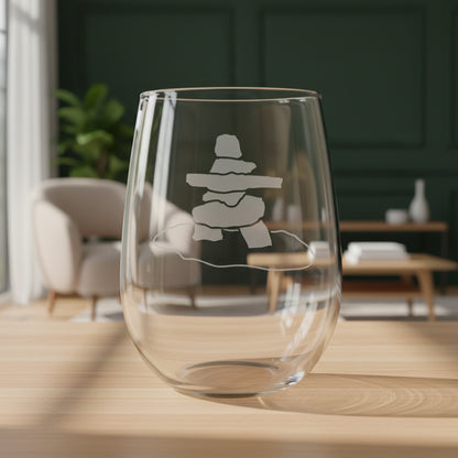 Inuksuk 17oz Stemless Wine Glass – Personalized Canadian Wildlife & Cottage Gift
