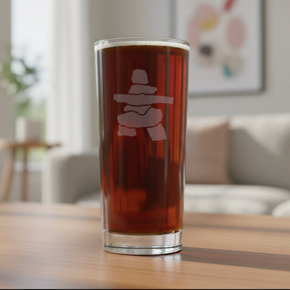 Inuksuk 15oz Cooler Glass - Deep Sand Etched Canadian Tumbler