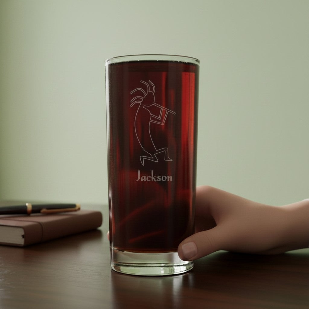 Kokopelli 15oz Cooler Glass - Hand Sandblasted Southwestern Tumbler
