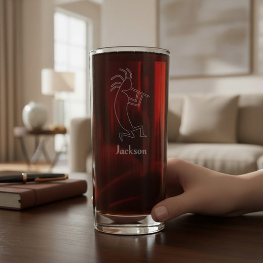 Kokopelli 15oz Cooler Glass - Hand Sandblasted Southwestern Tumbler