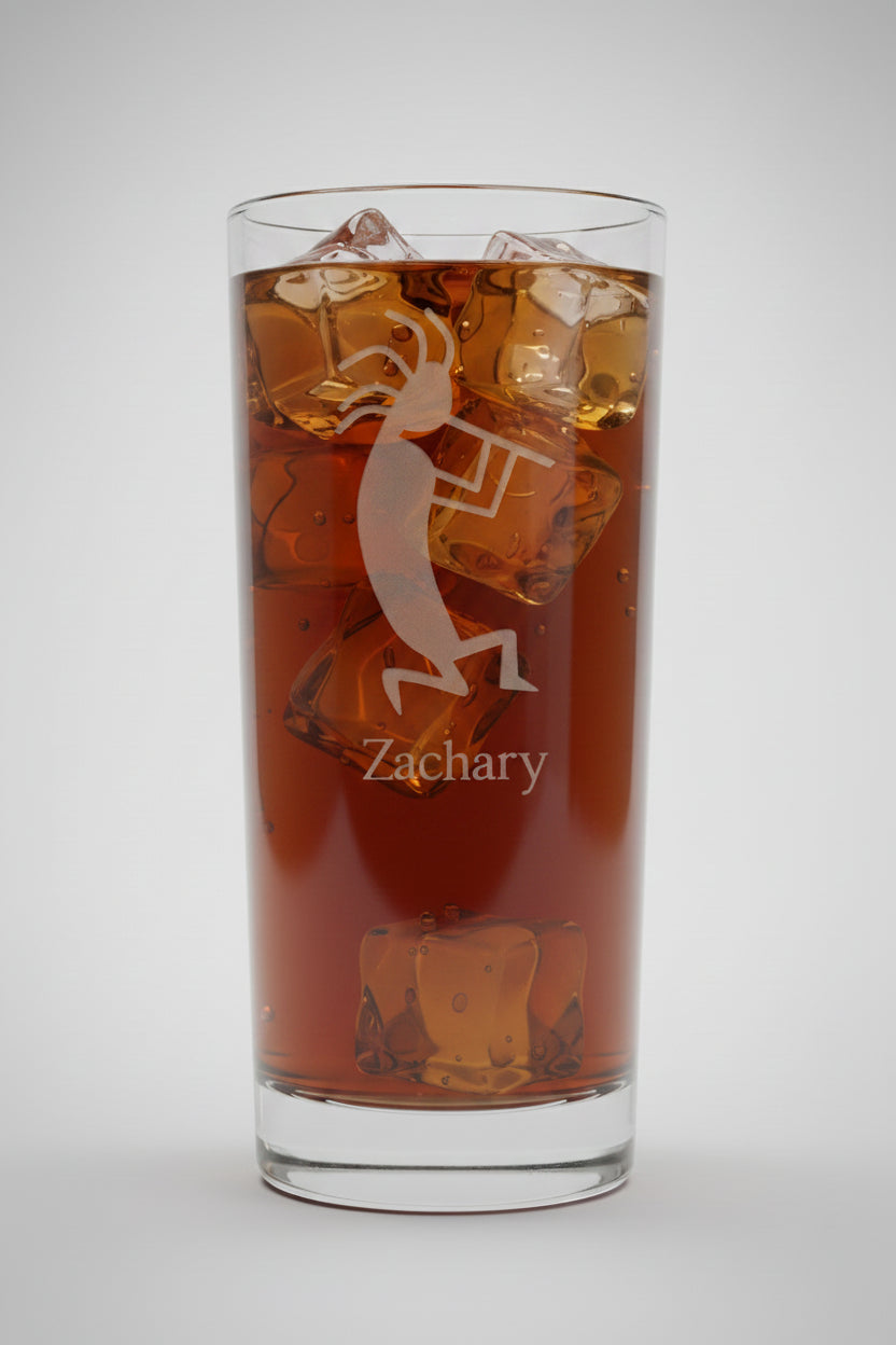 Kokopelli 15oz Cooler Glass - Deep Sand Etched Southwestern Tumbler