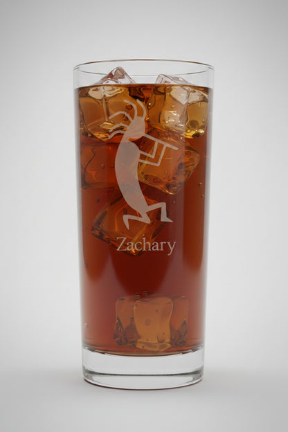 Kokopelli 15oz Cooler Glass - Deep Sand Etched Southwestern Tumbler