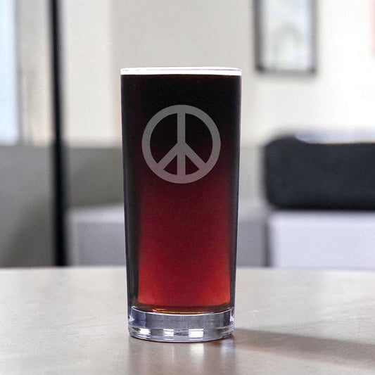 Peace Symbol 15oz Cooler Glass Deep Sand Etched Water Tumbler