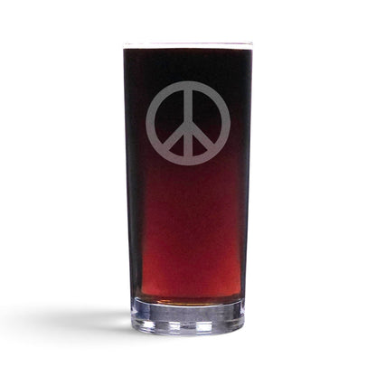 Peace Symbol 15oz Cooler Glass Deep Sand Etched Water Tumbler