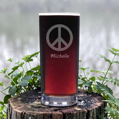 Peace Symbol 15oz Cooler Glass Deep Sand Etched Water Tumbler