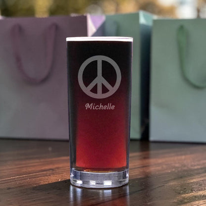 Peace Symbol 15oz Cooler Glass Deep Sand Etched Water Tumbler