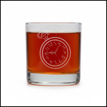 Pocket Watch 11oz Whiskey Glass Deep Sand Etched Personalized Gift