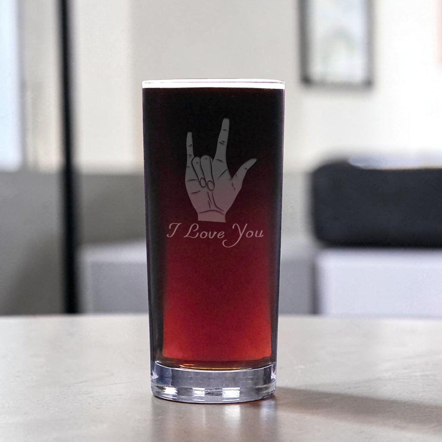 I Love You Sign Language 15oz Cooler Glass - Sand Etched Tumbler
