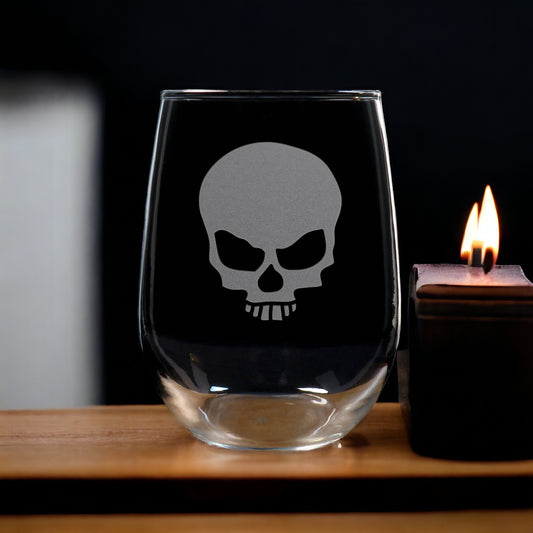 Skull 17oz Stemless Wine Glass - Personalized Gift