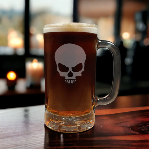 Skull 16oz Beer Mug  - Copyright Hues in Glass