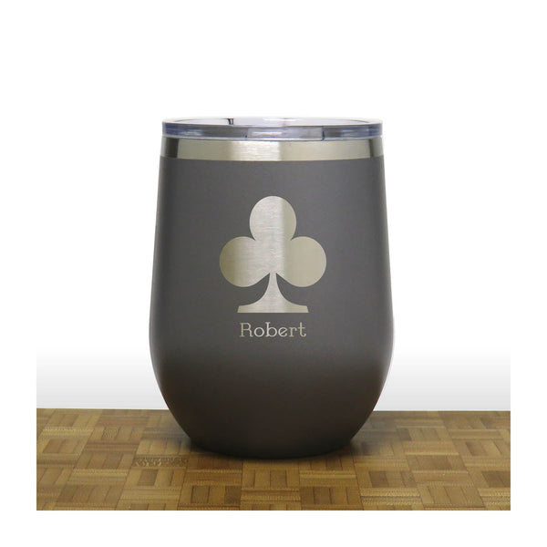 Grey  - Clubs 12 oz Insulated Wine Tumbler - Copyright Hues in Glass