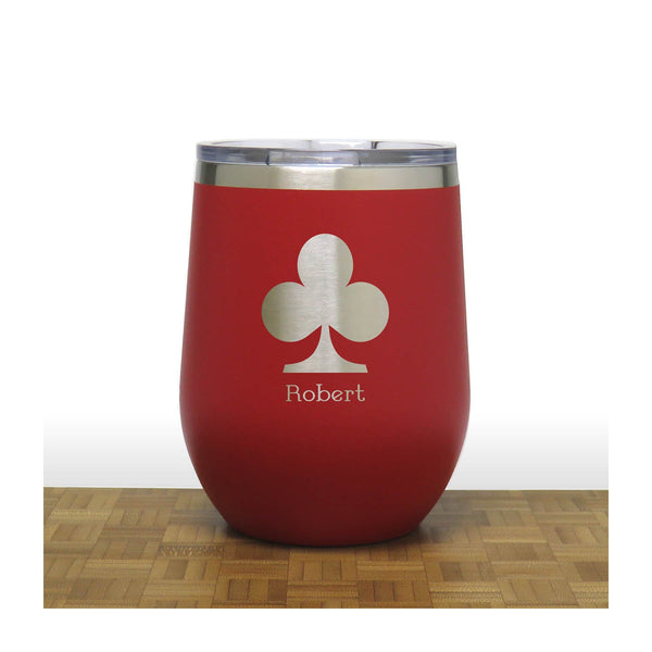 Red  - Clubs 12 oz Insulated Wine Tumbler - Copyright Hues in Glass