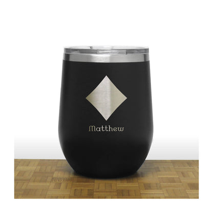 Black - Diamonds 12 oz Insulated Wine Tumbler - Copyright Hues in Glass