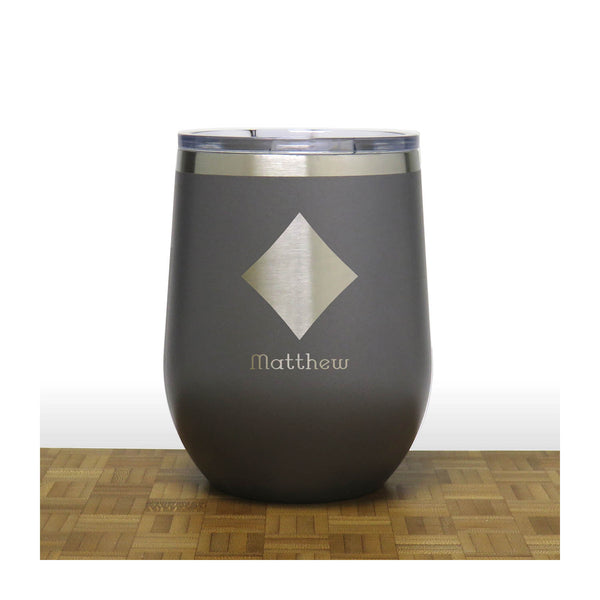 Grey  - Diamonds 12 oz Insulated Wine Tumbler - Copyright Hues in Glass