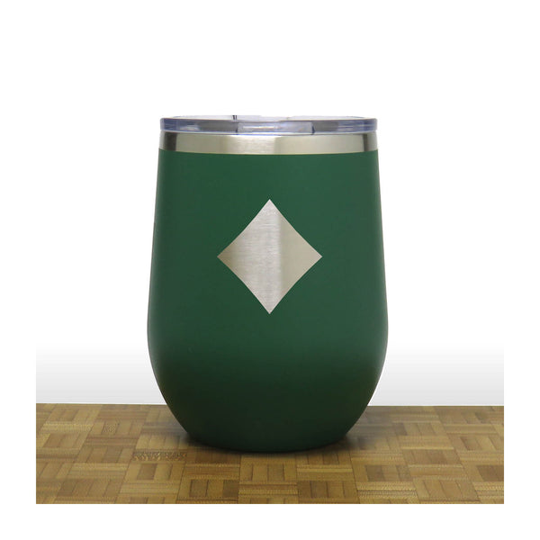 Green - Diamonds 12 oz Insulated Wine Tumbler - Copyright Hues in Glass