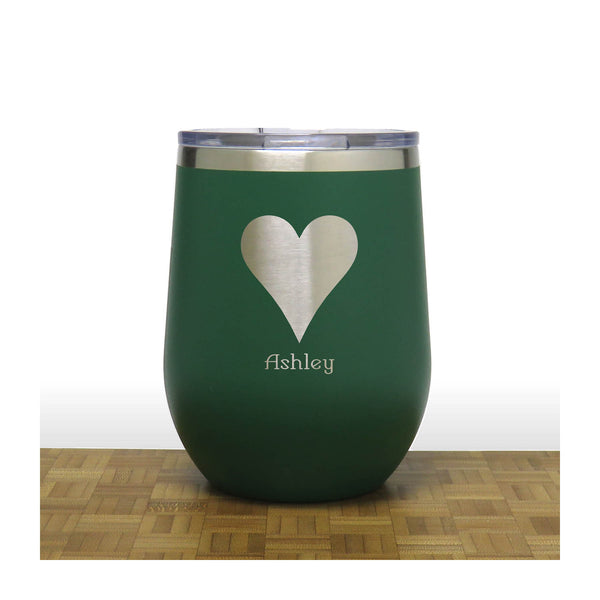 Green - Hearts 12 oz Insulated Wine Tumbler - Copyright Hues in Glass