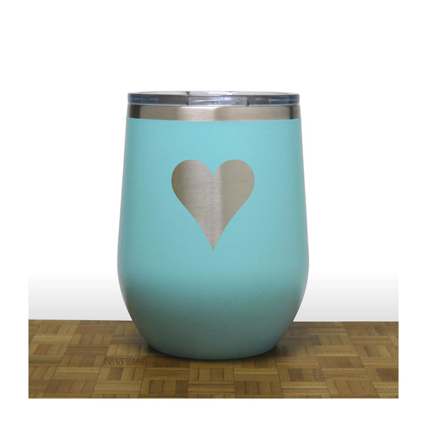 Teal - Hearts 12 oz Insulated Wine Tumbler - Copyright Hues in Glass