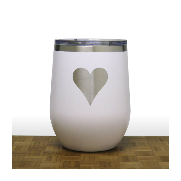 White - Hearts 12 oz Insulated Wine Tumbler - Copyright Hues in Glass