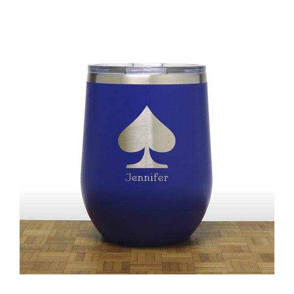 Blue - Spades 12 oz Insulated Wine Tumbler - Copyright Hues in Glass