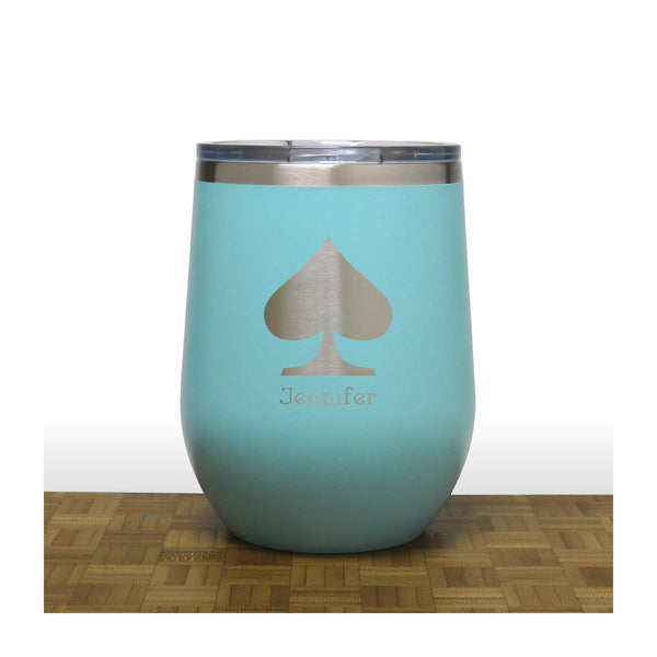 Teal - Spades 12 oz Insulated Wine Tumbler - Copyright Hues in Glass