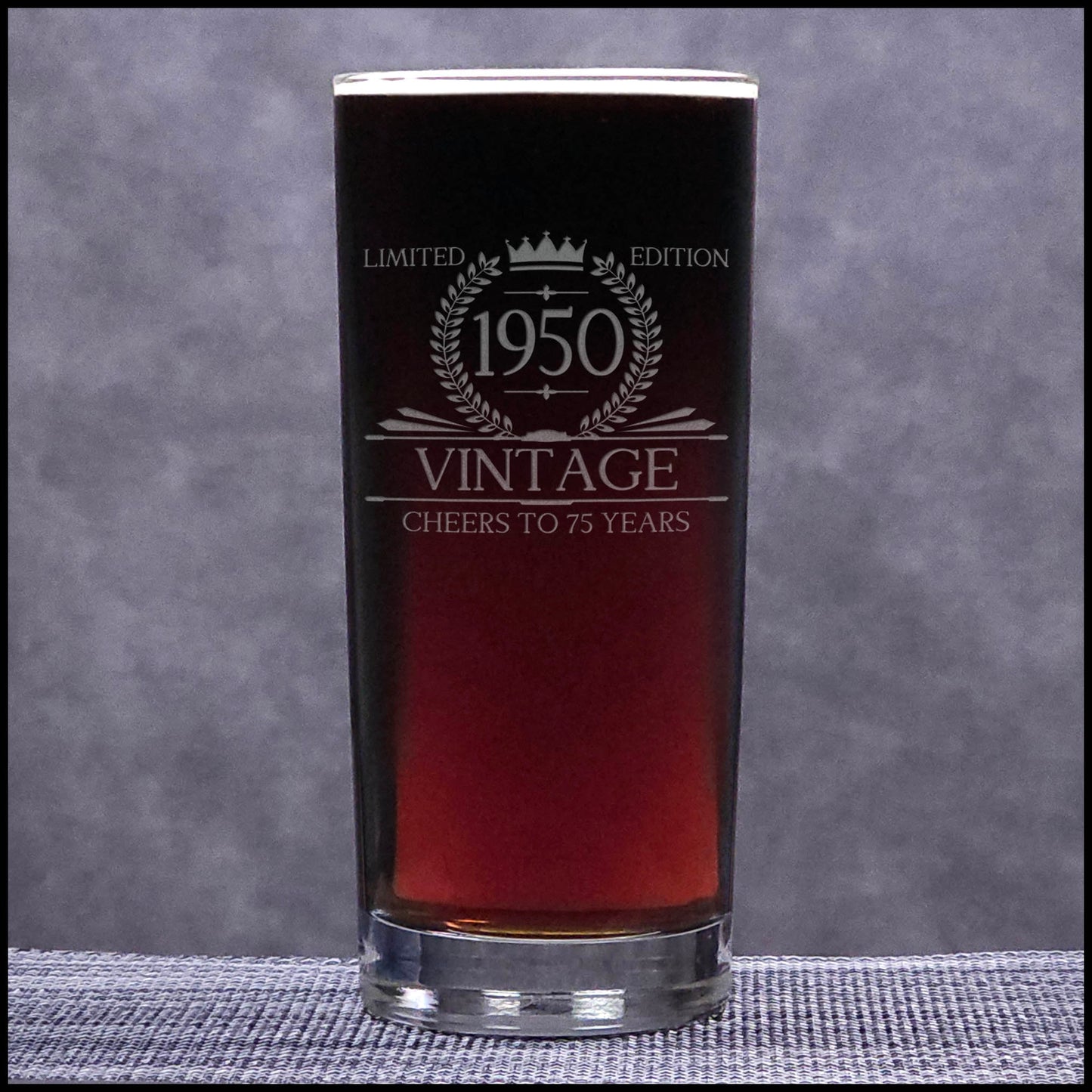 Vintage Limited Edition 15oz Etched Cooler Glass – Birthday Milestone Beer Glass Gift