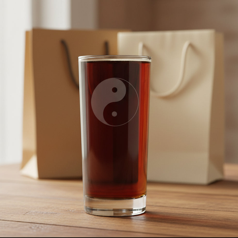 Yin Yang 15oz Cooler Glass - Deep Sand Etched Water Glass - Symbol of Balance