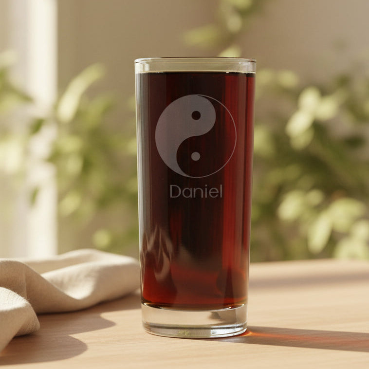 Yin Yang 15oz Cooler Glass - Deep Sand Etched Water Glass - Symbol of Balance