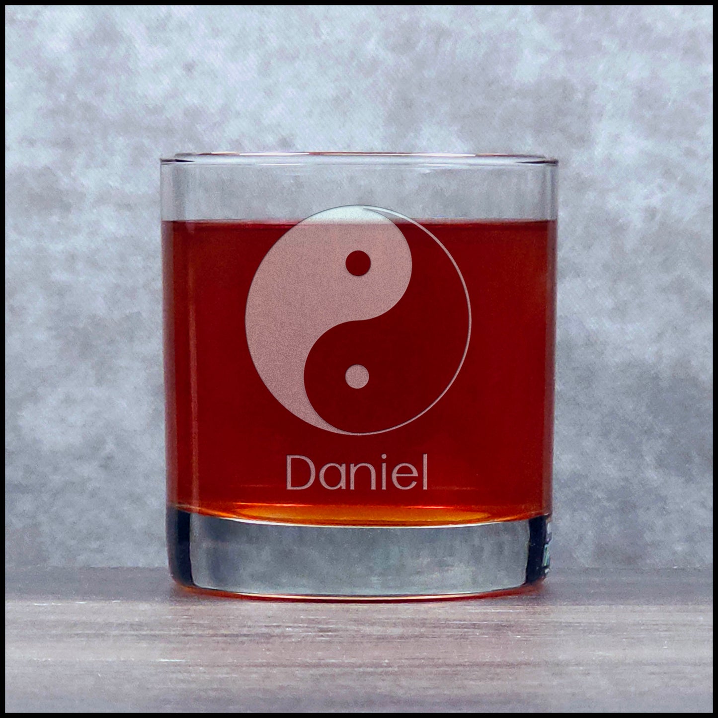 11oz Whiskey Glass with Yin Yang and name Etched on it