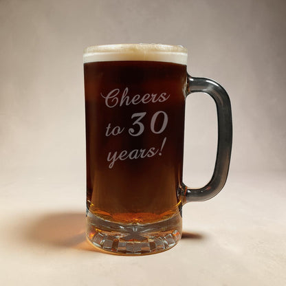 "Cheers To" Birthday 16oz Beer Glass - Personalized Milestone Pint Glass - Age Birthday Gift