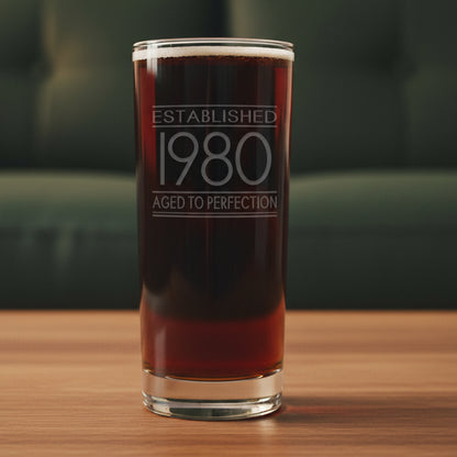 Established Aged to Perfection 15oz Engraved Cooler Glass - Personalized Birthday Cocktail & Water Tumbler - Custom Milestone Drinkware