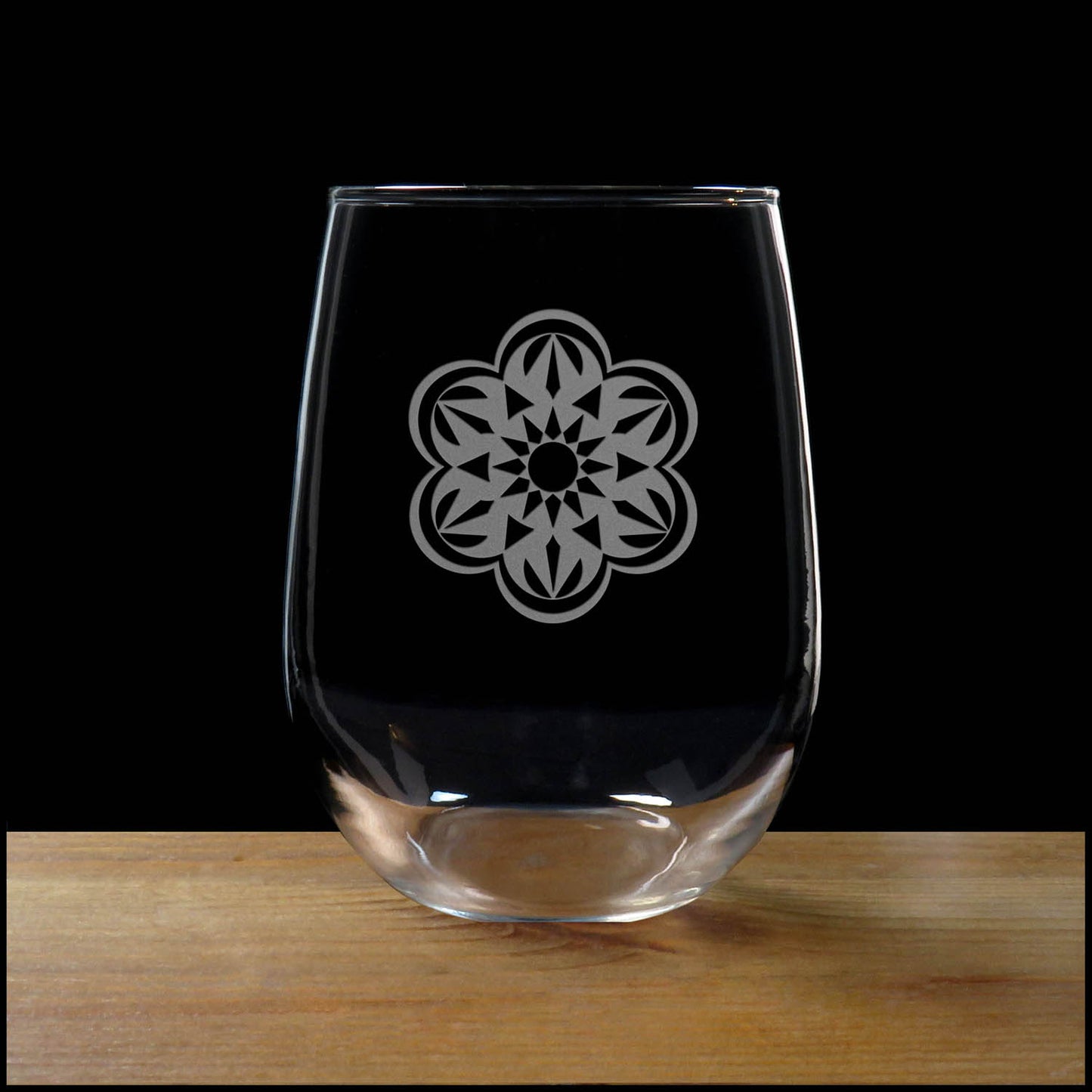 Mandala 17oz Stemless Wine Glass - Deep Sand Etched Artwork