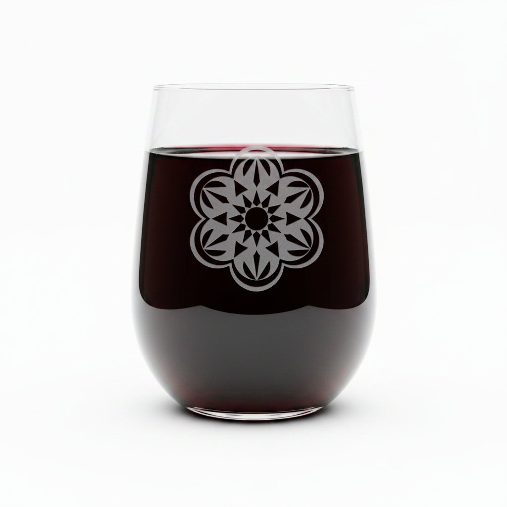 Mandala 17oz Stemless Wine Glass - Deep Sand Etched Artwork