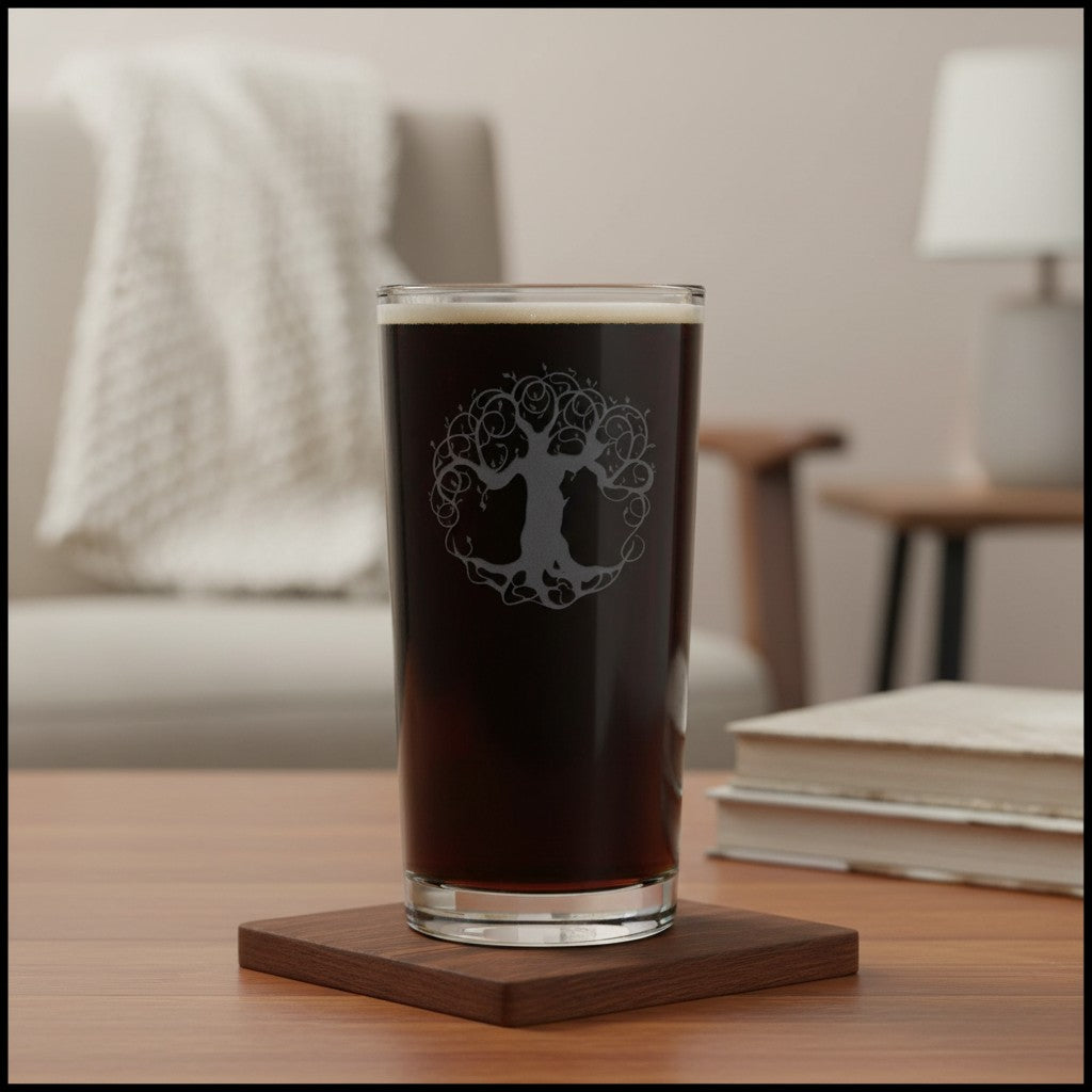 Tree of Life 15oz Cooler Glass | Hand-Sand-Etched Water Tumbler
