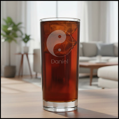 Yin Yang 15oz Cooler Glass - Deep Sand Etched Water Glass - Symbol of Balance