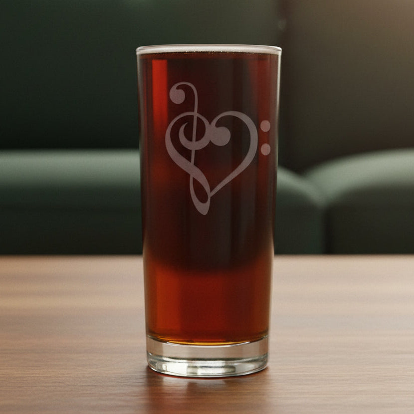 Heart design made from upside down Treble Clef and Bass Clef Cooler Glass