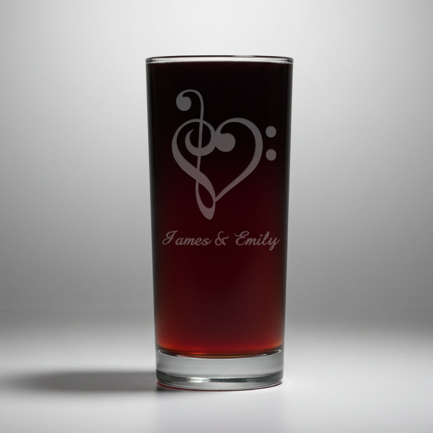 Heart design made from upside down Treble Clef and Bass Clef Cooler Glass on a light grey background