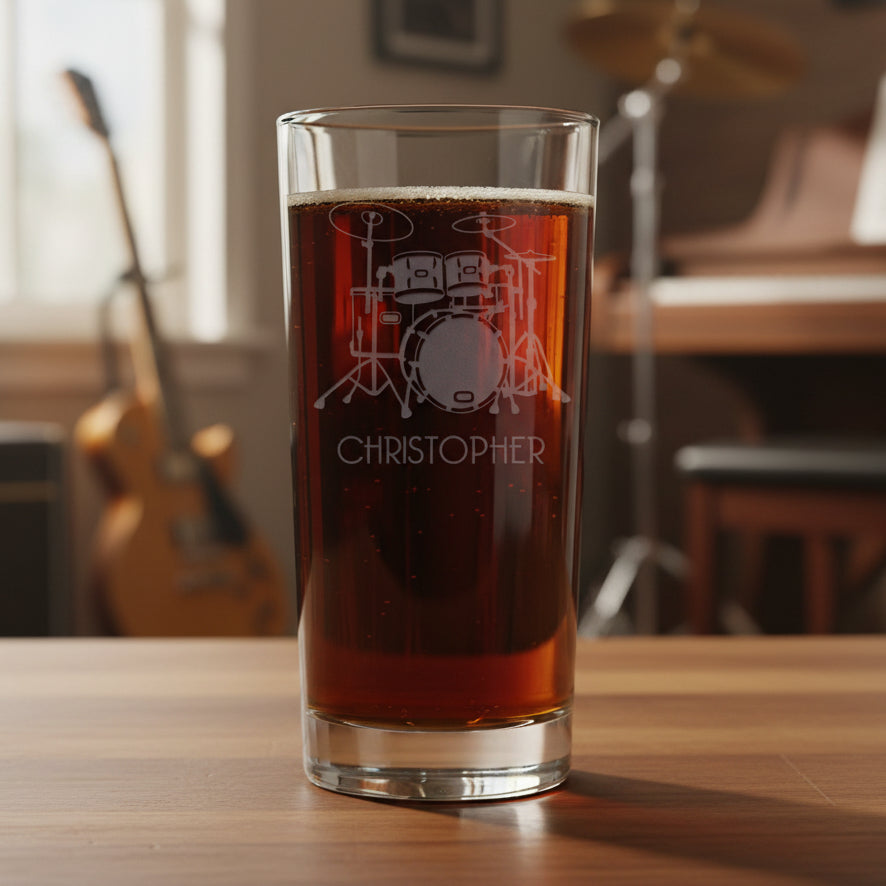 Personalized 15oz Drum Set Cooler Glass  - Musician Band Gift - Drummer Drinking Glass