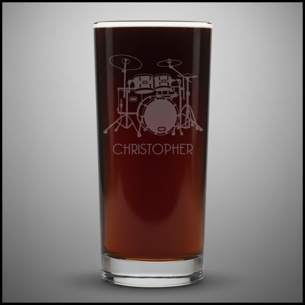 Personalized 15oz Drum Set Cooler Glass  - Musician Band Gift - Drummer Drinking Glass
