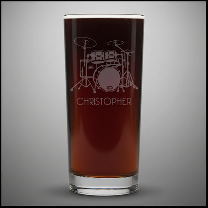 Personalized 15oz Drum Set Cooler Glass  - Musician Band Gift - Drummer Drinking Glass