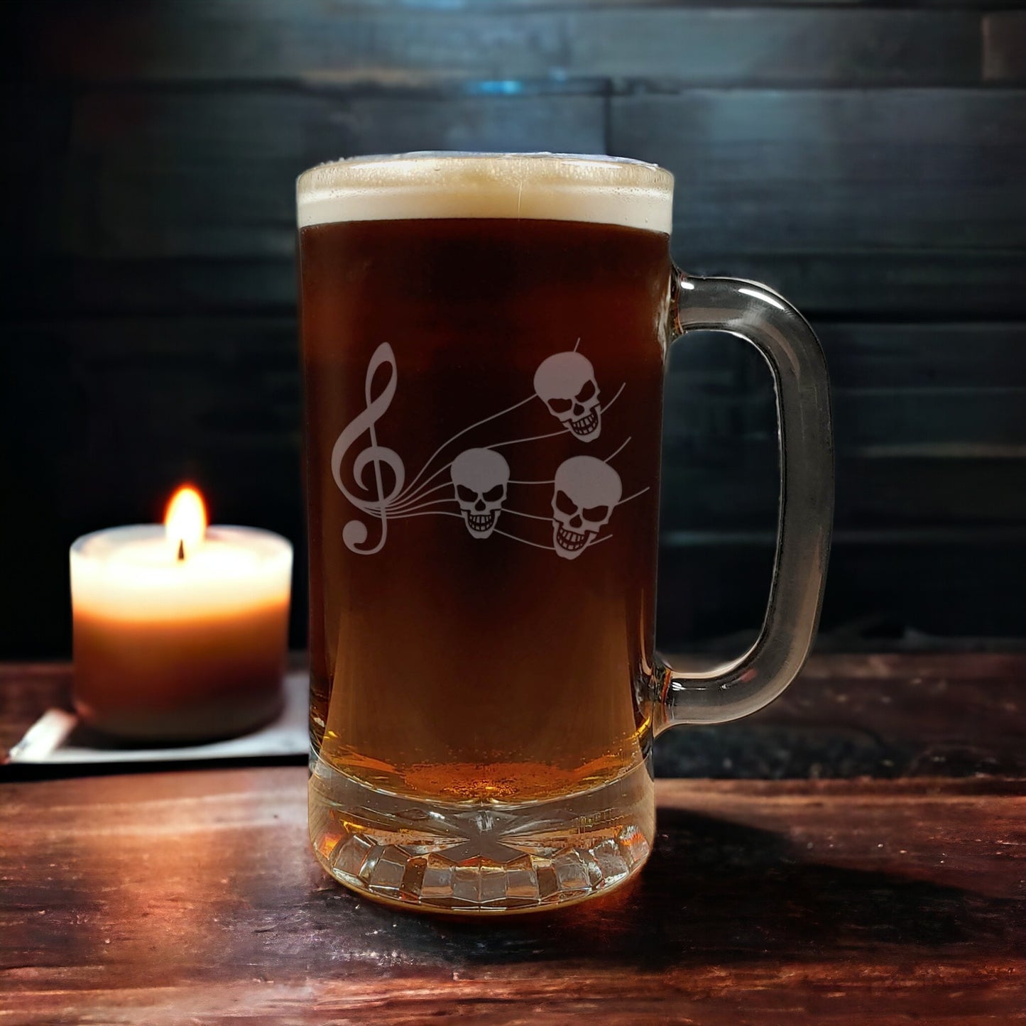 Music Staff Skull 16oz Engraved Beer Mug - Gothic Music Notes Pint Glass -  Music Lover Gift