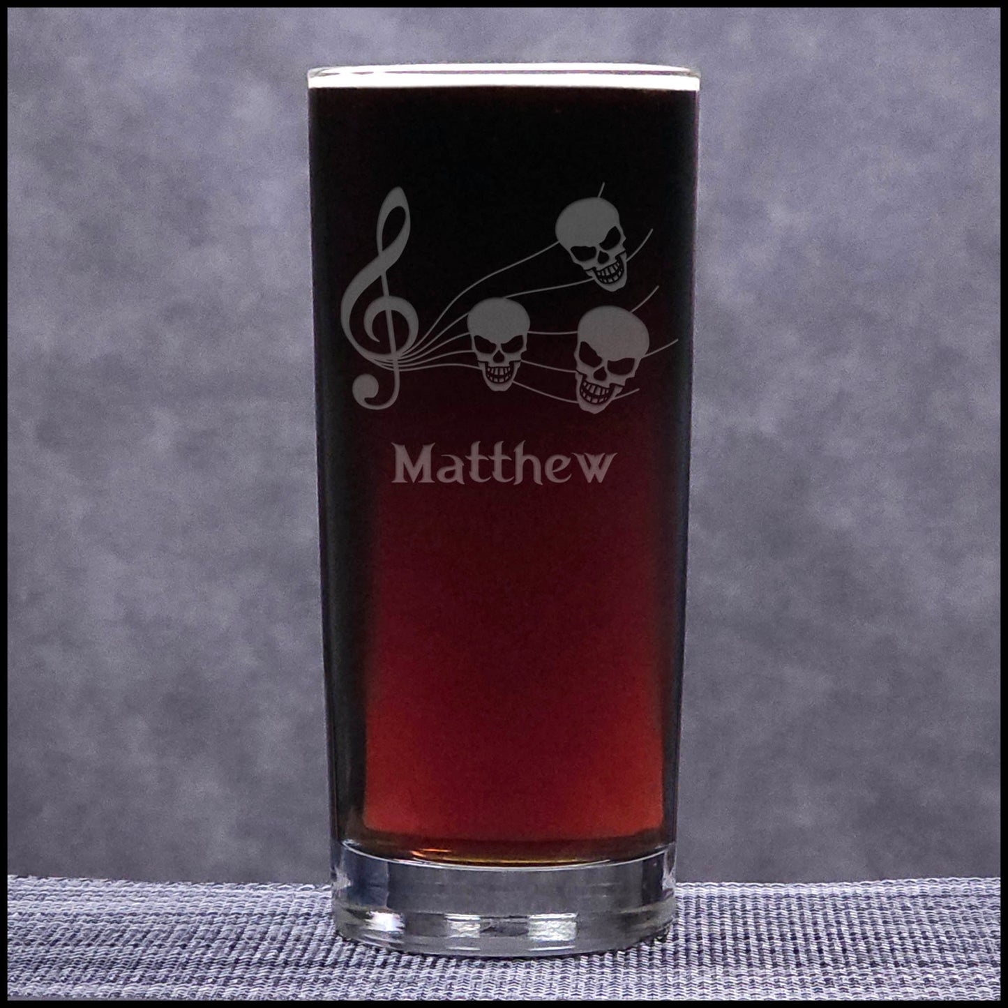 Personalized 15oz Music Staff with Skulls Cooler Glass - Custom Music Teacher Gift - Sand Etched Musician Drinkware